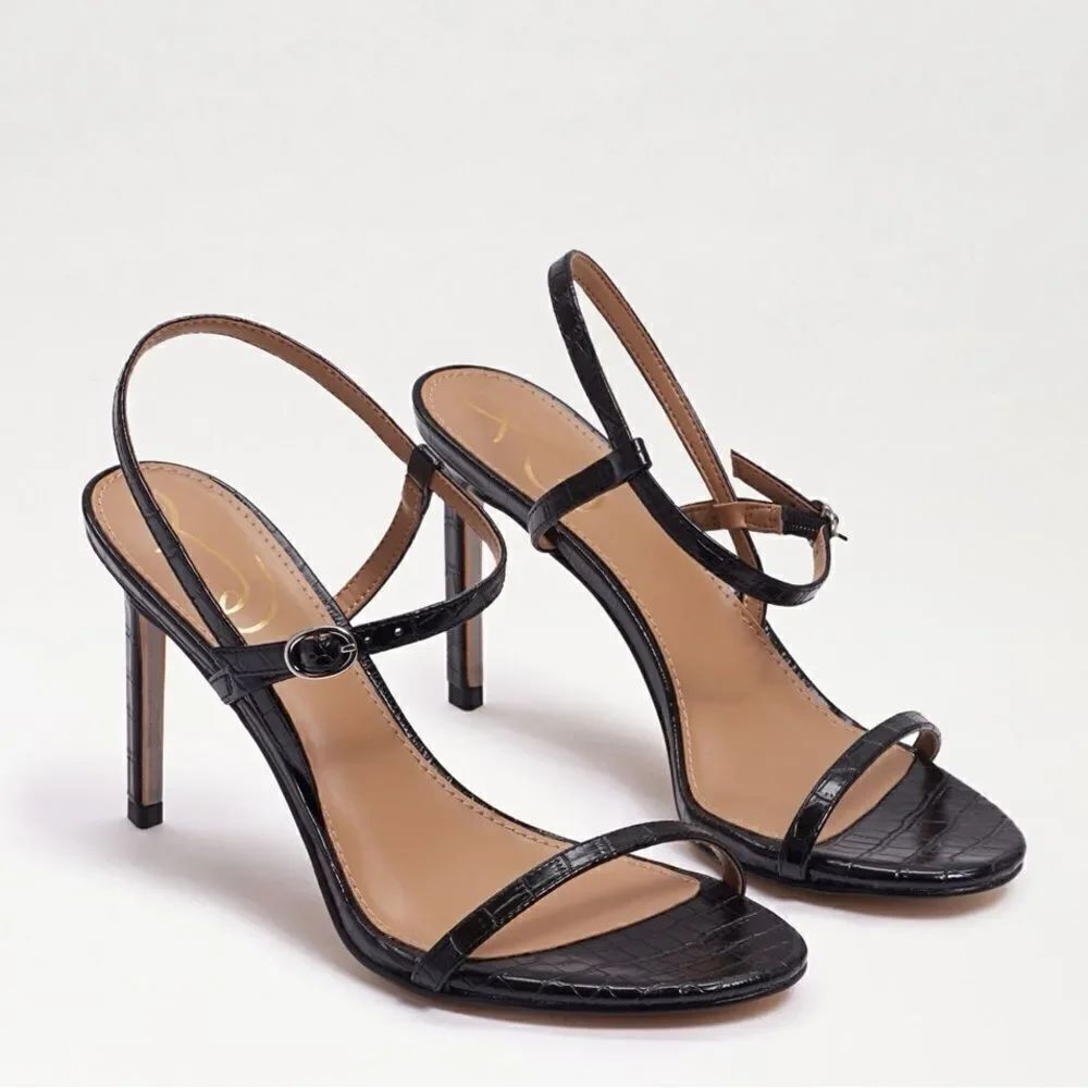 Revolve Sam Edelman Doran Black Croc Embossed Vegan Leather Strappy Sandals